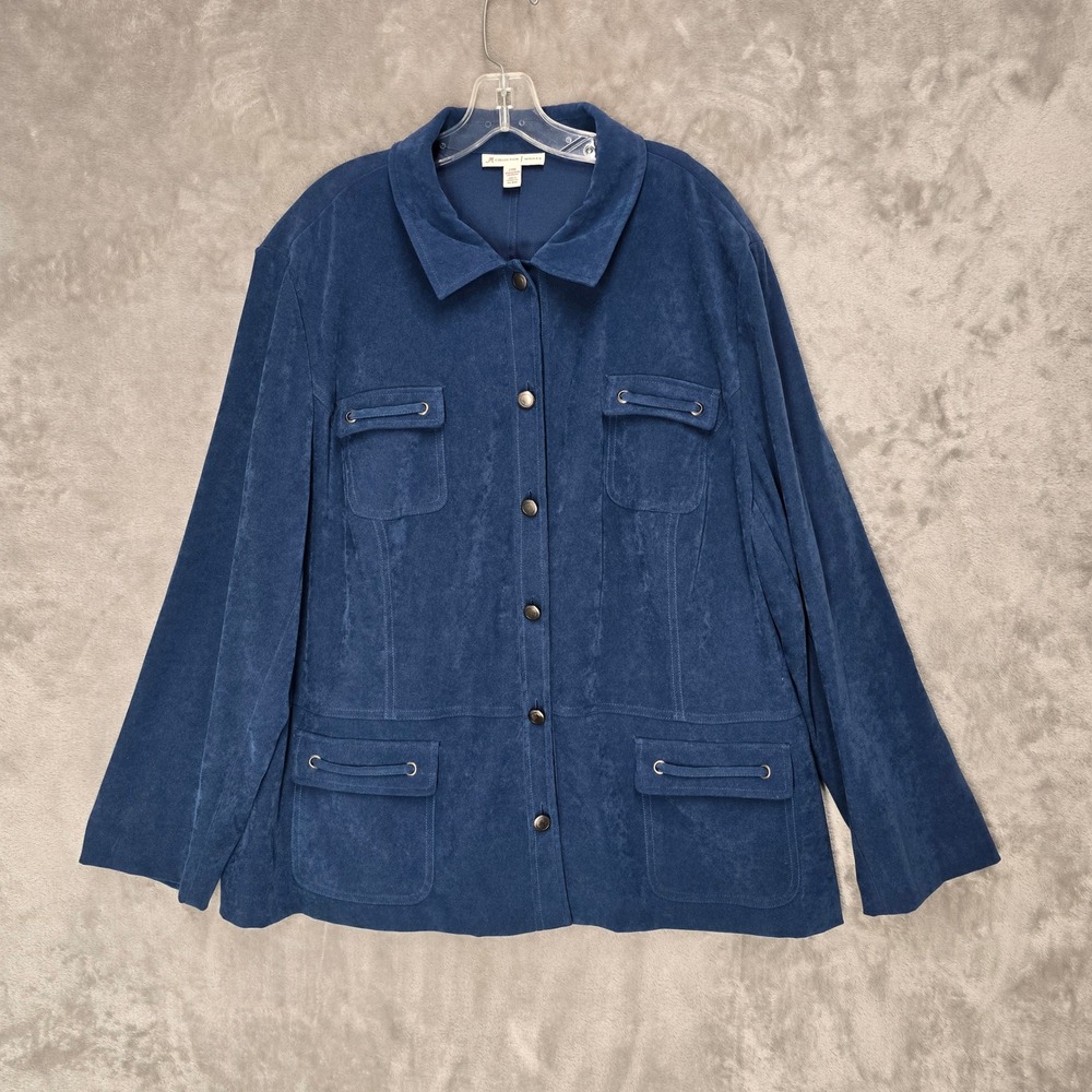JM Collection Women Shacket Jacket 24W Blue Faux Suede‎ Button Pockets Career